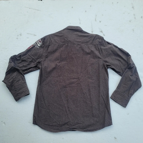 Pelle Pelle Shirt Men's L Large Pearl Snap UP Brown Biker Legend Convertible Slv - Picture 8 of 10